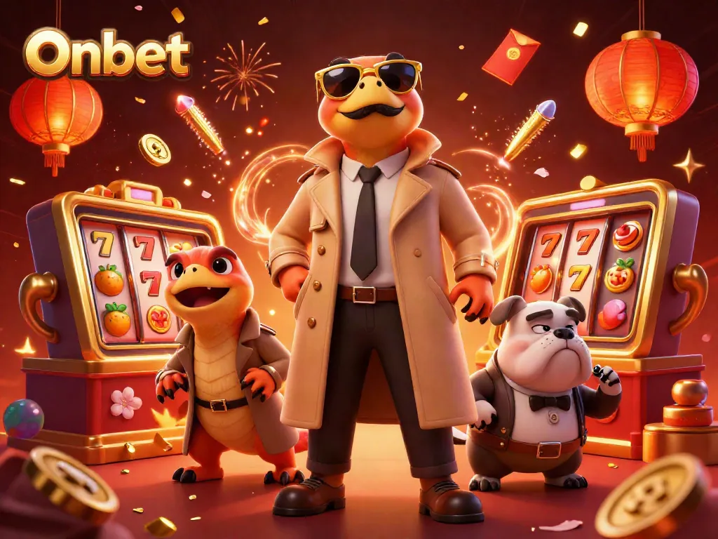 Engage with the Onbet casino experience through thrilling slot games in this vibrant 3D illustration.