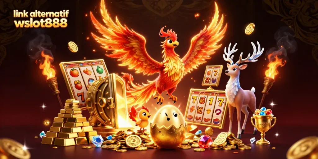 Memenangkan keseruan di dunia perjudian dengan link alternatif wslot888, menampilkan phoenix dan harta karun kasino.