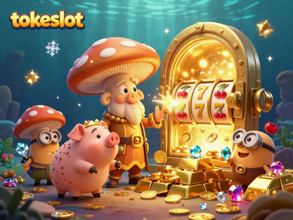 Tokeslot transforms gameplay into gold with a wizard, truffle pig, and gems in a stunning slot illustration.