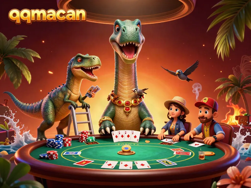 Experience thrilling gaming at qqmacan with a delightful 3D illustration showcasing iconic casino elements