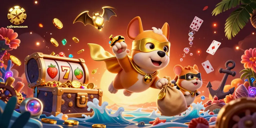 Experience fun at cafiremuseum with a heroic dog in a dynamic casino-themed illustration!