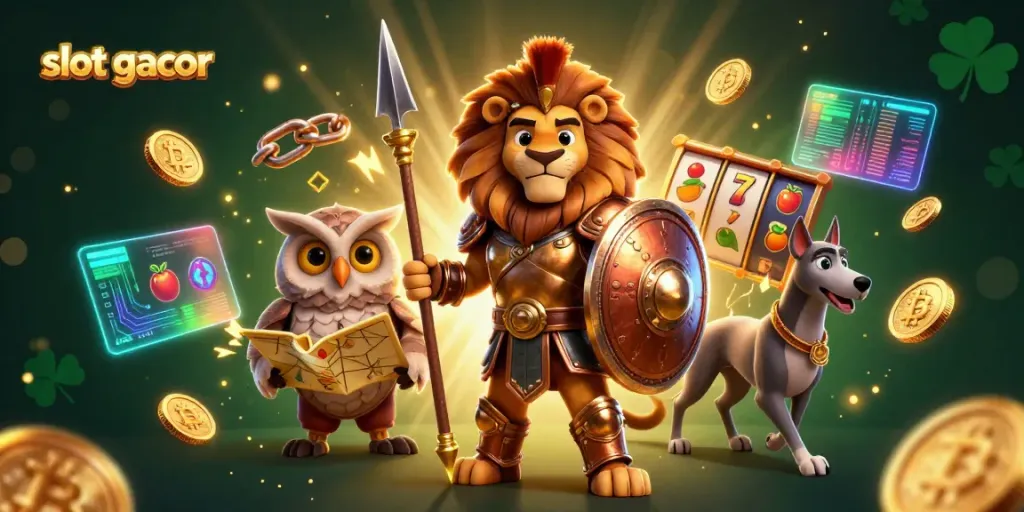Slot gacor memikat dengan simbol keberuntungan dan karakter ceria dalam permainan slot yang menggembirakan.