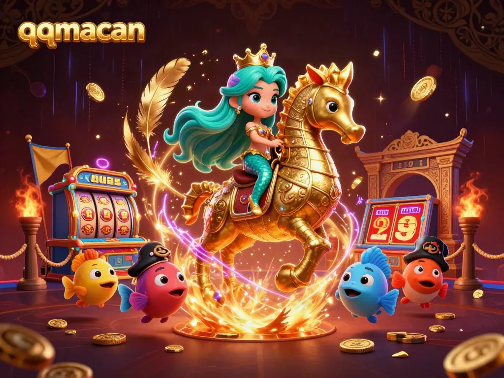 Experience the excitement of qqmacan, featuring a mermaid princess and her seahorse allies in a vibrant casino setting.