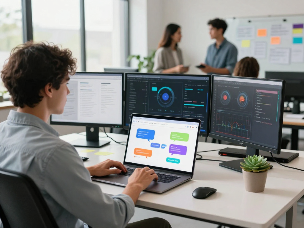 Engaging AI conversation with spicy ai in a modern tech workspace