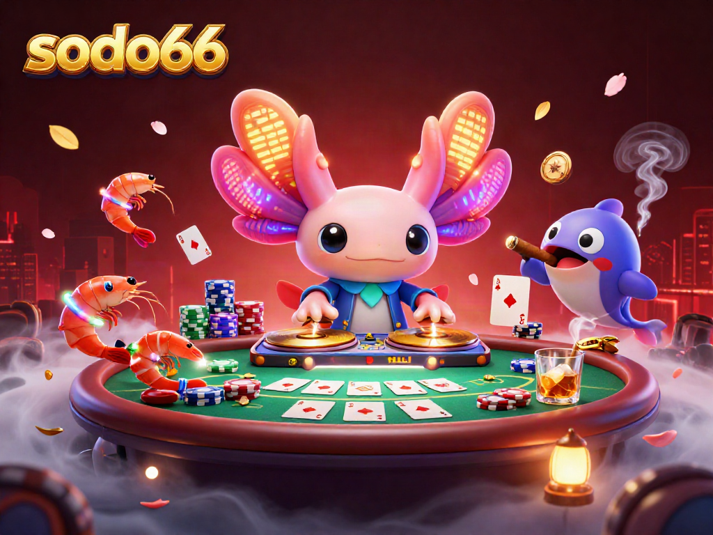 Spin into action with sodo66, a vibrant underwater casino scene featuring playful characters and poker action.