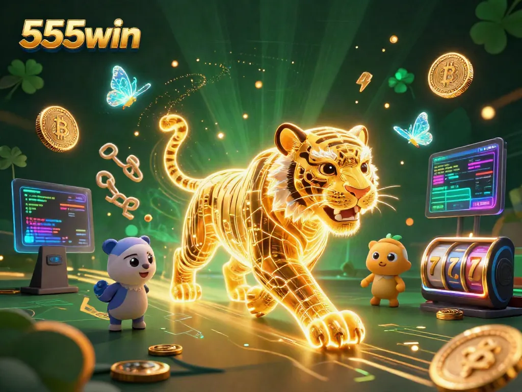 Engage with the exciting world of 555win's vibrant casino landscape featuring a dynamic golden tiger.