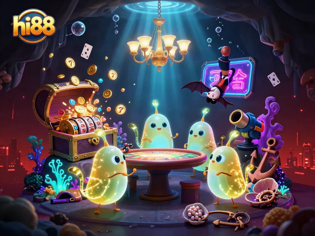 Experience hi88's vibrant cave casino with glowing glowworms and dynamic gaming elements.