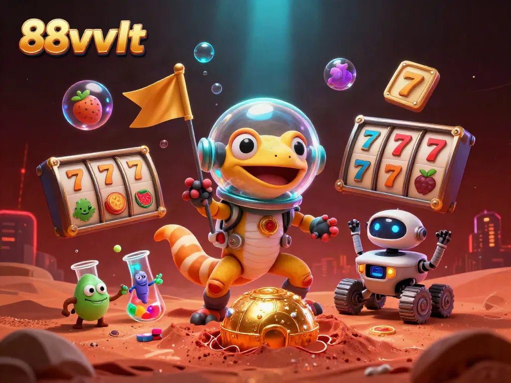 Win big at 88vvvvt with a Martian gecko exploring a golden casino filled with exciting game features.