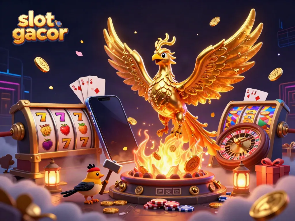 Experience the magic of slot gacor with a molten golden phoenix and vibrant casino theme.