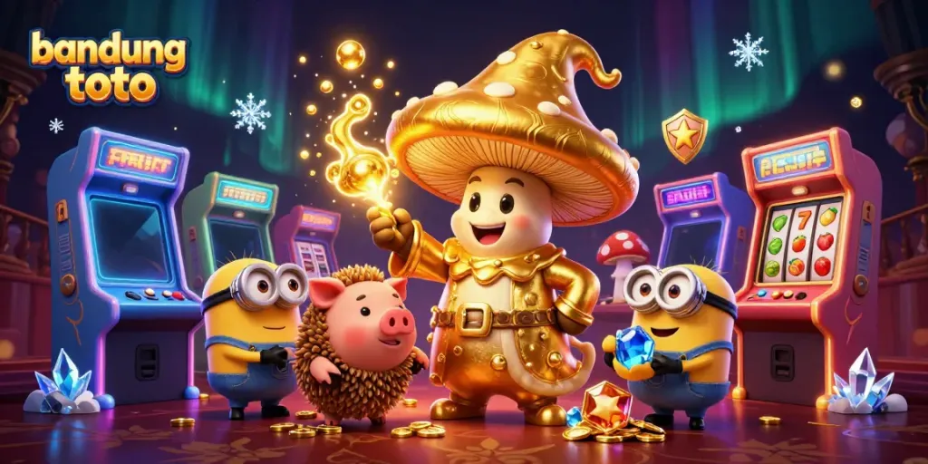 Experience the magic of bandung toto with a golden wizard and treasure in a lively casino scene.
